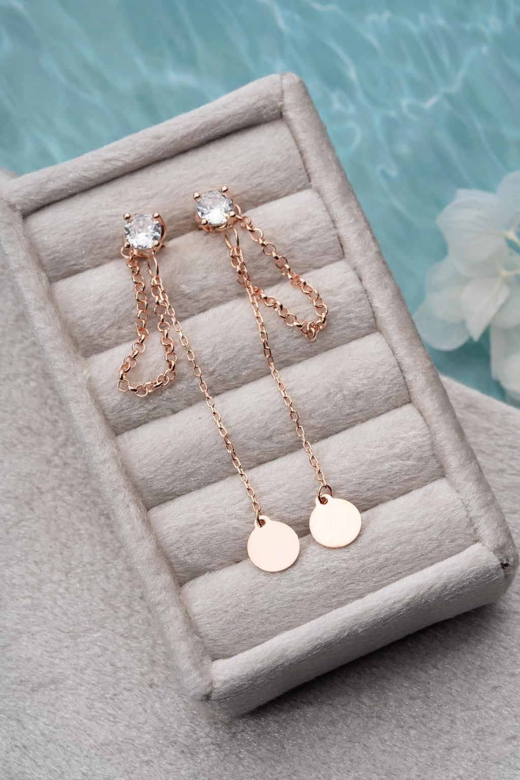 Solitaire Dangle Chain Simple Round Earring