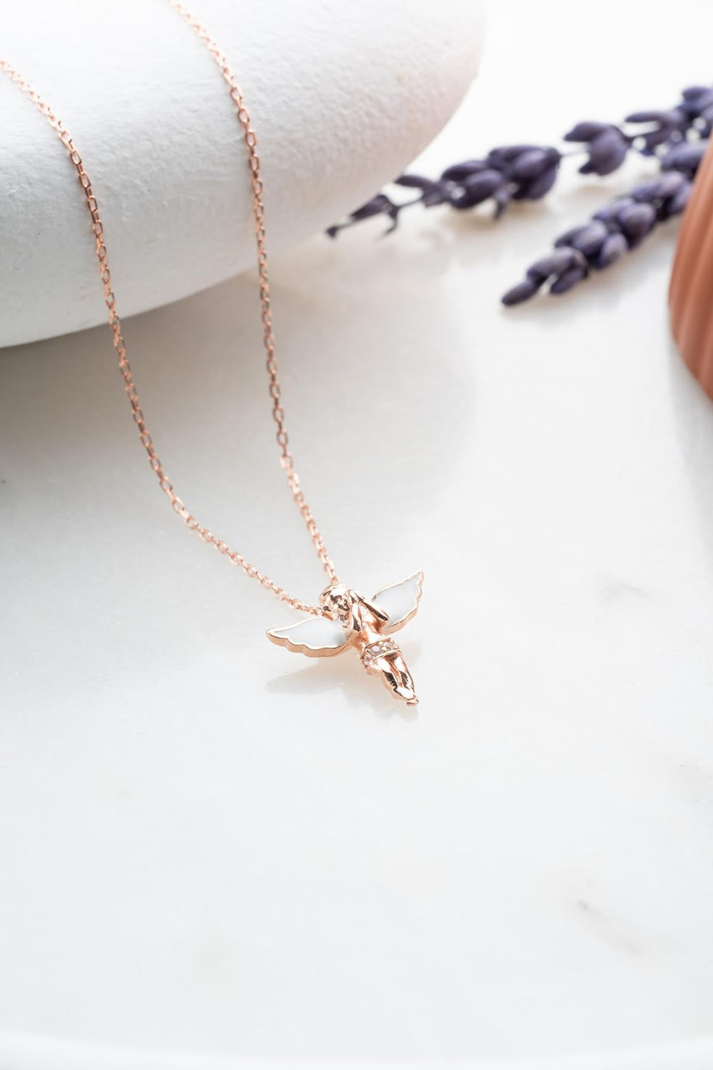 White Enamel Winged Fairy Necklace