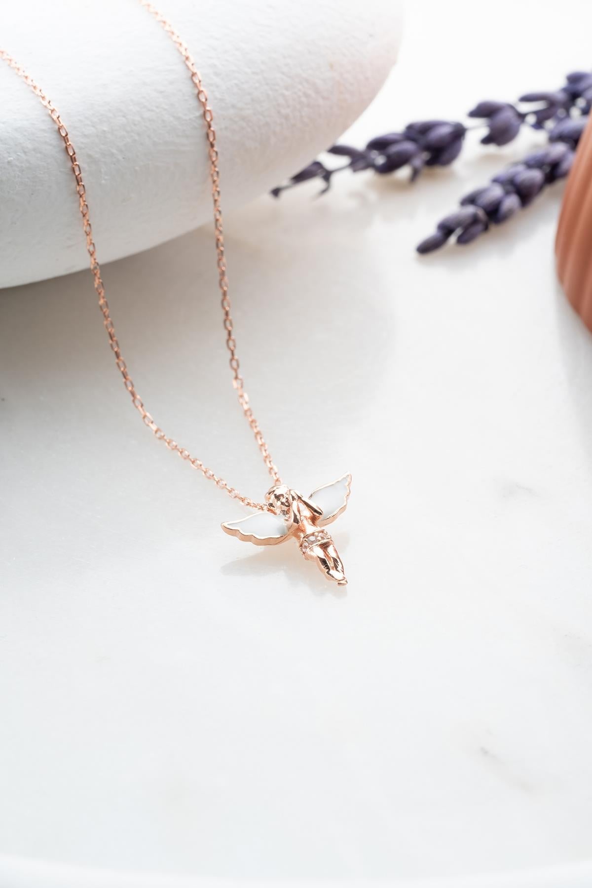 White Enamel Winged Fairy Necklace