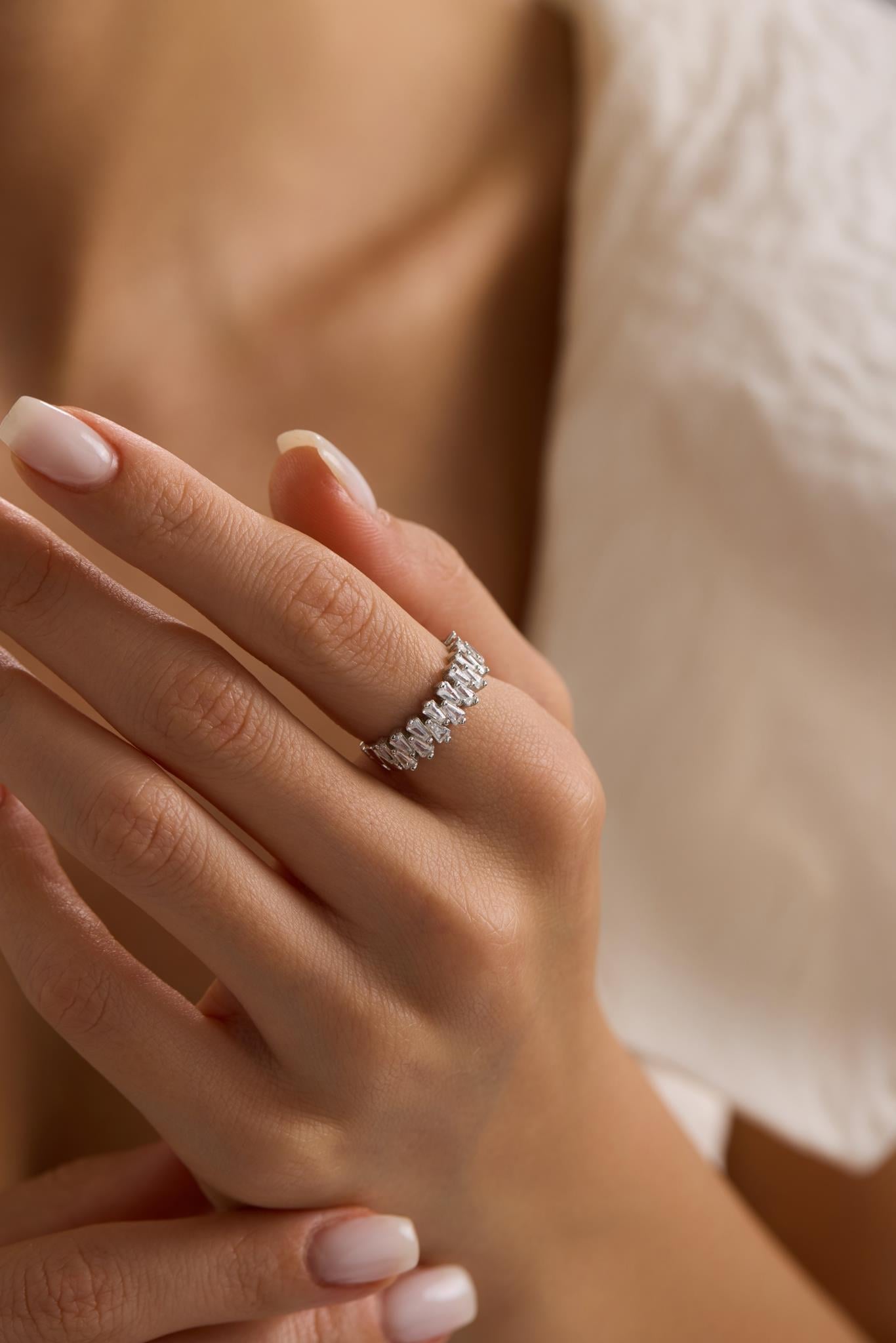 Silver Baguette Crystal Ring