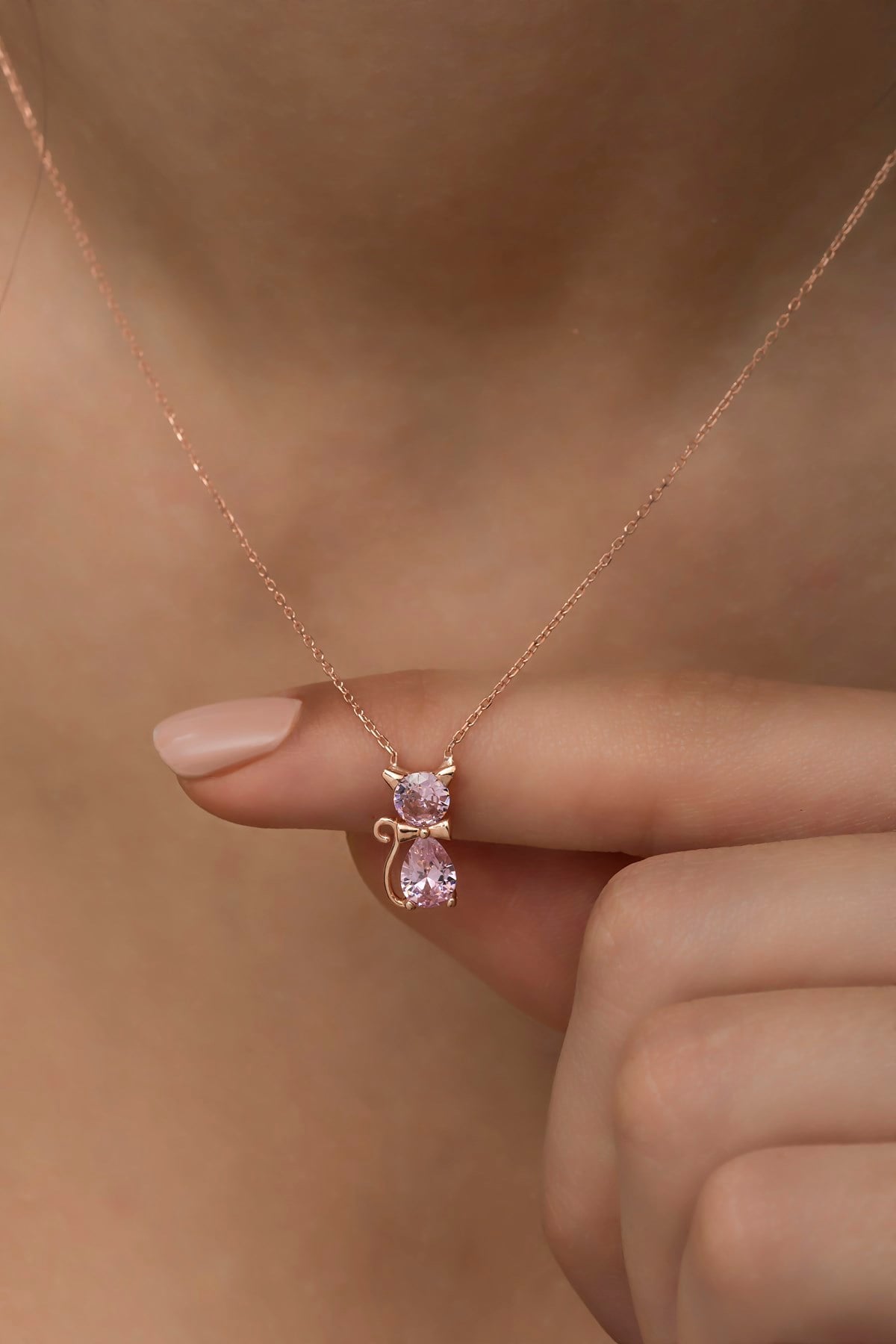 Pink Stone Cat Necklace