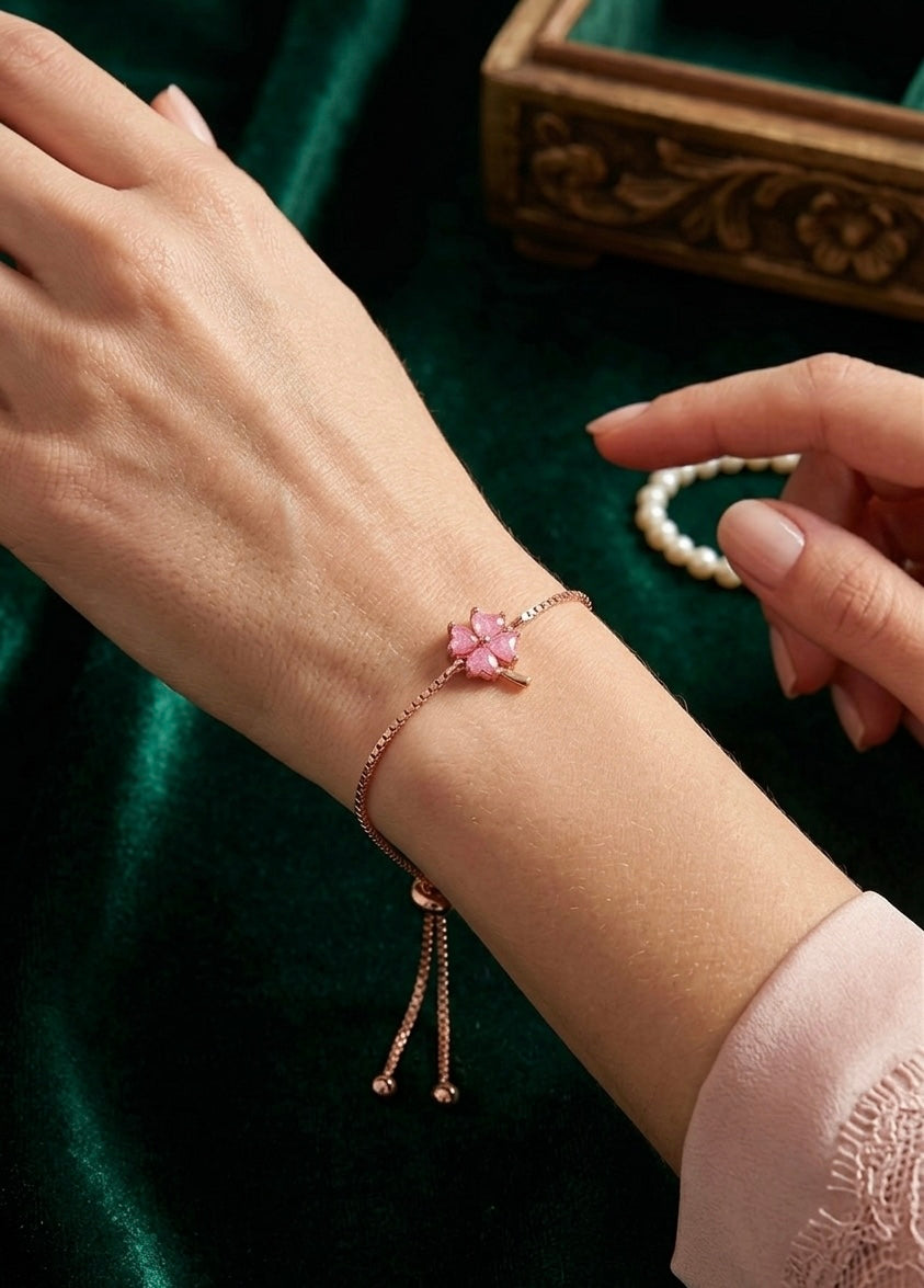 Pink Clover Bracelet with Adjustable Closure