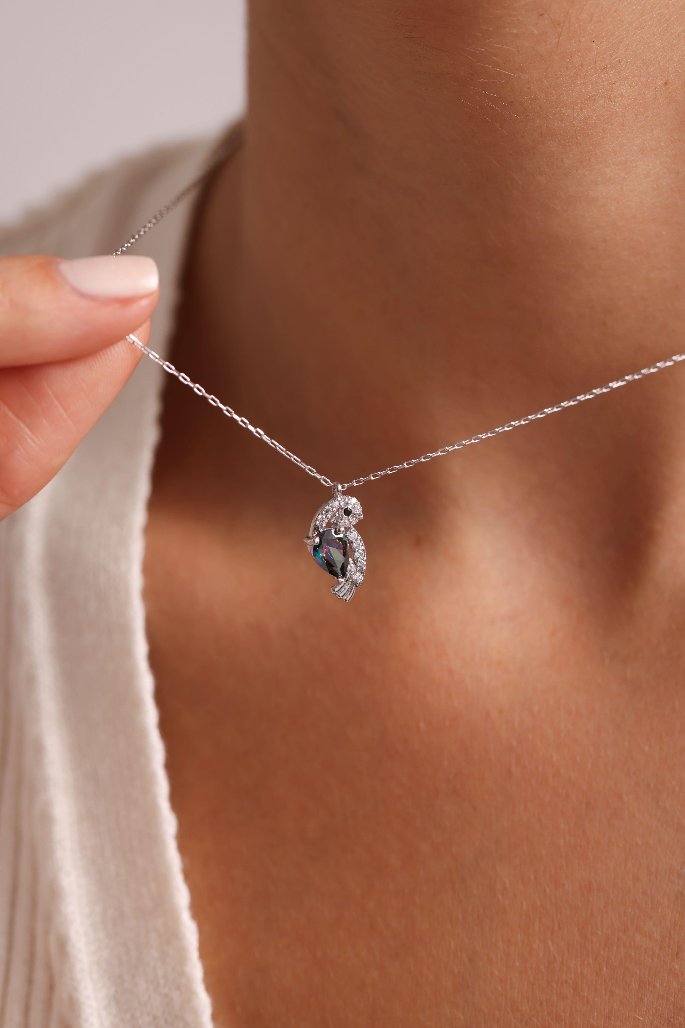 Owl Pendant With Mystic Topaz stone