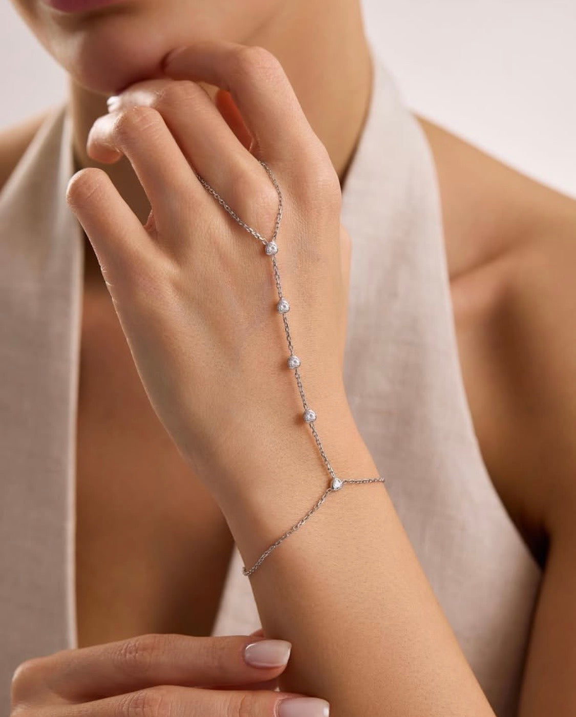 Rhodium Plated With Stone Heart Bracelet