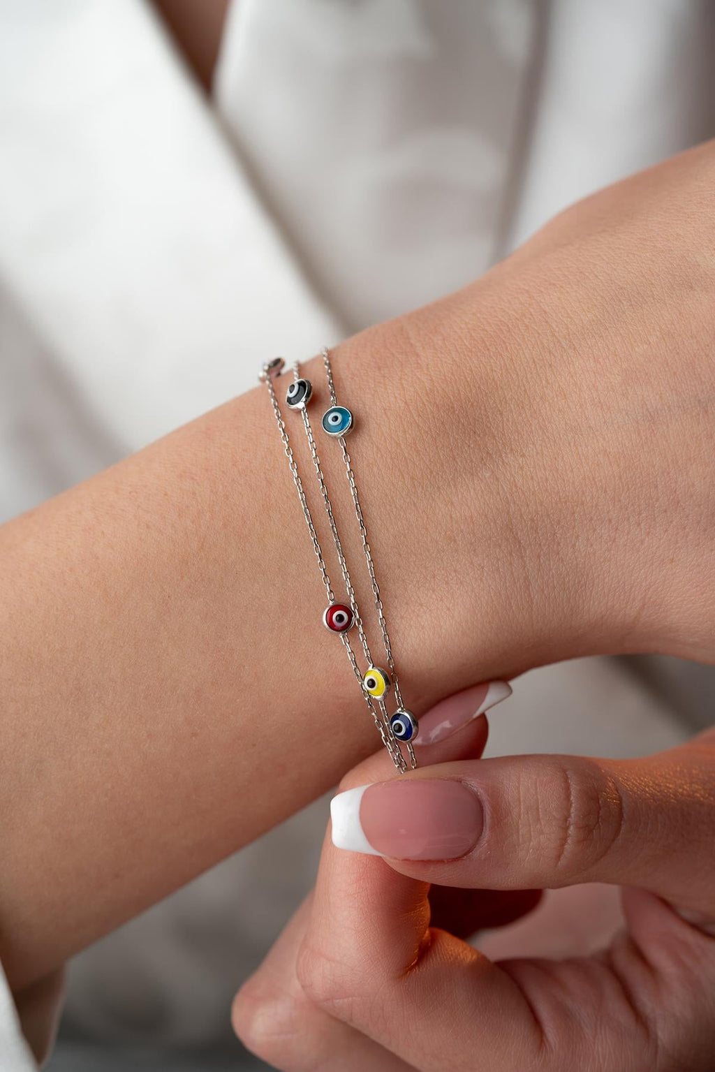 Mixed Colour 3-Row Chain Evil Eye Bracelet
