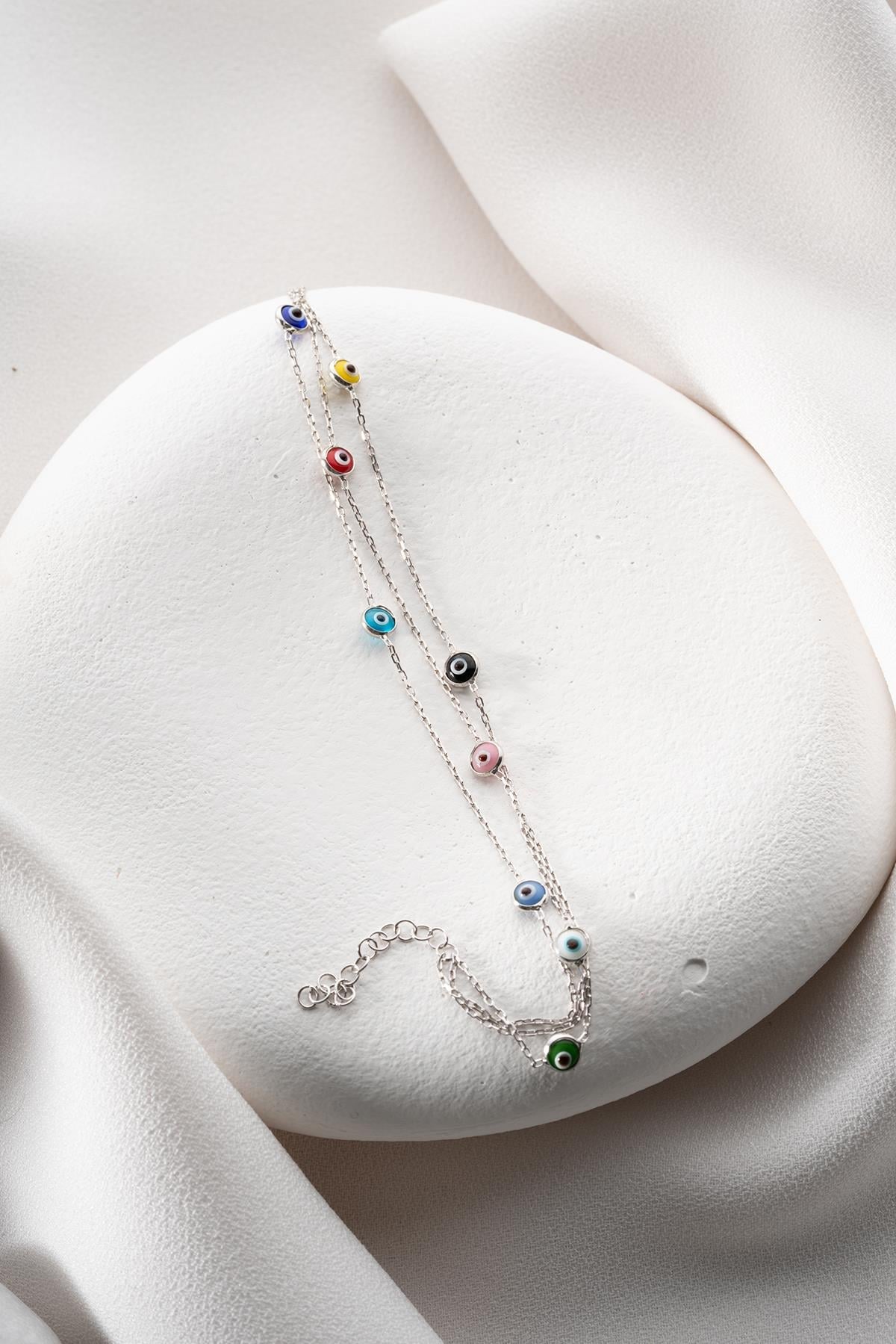 Mixed Colour 3-Row Chain Evil Eye Bracelet