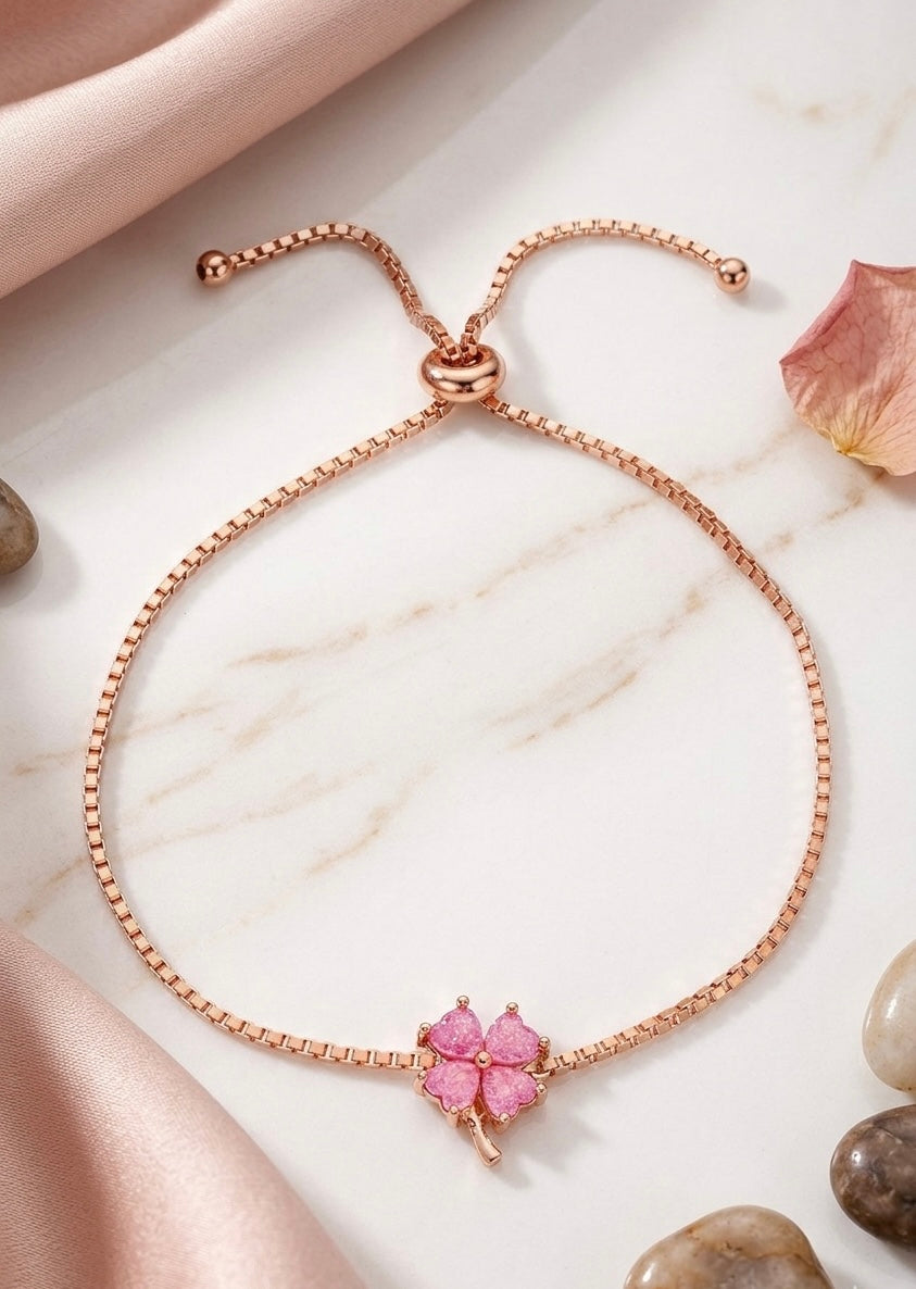 Pink Clover Bracelet with Adjustable Closure
