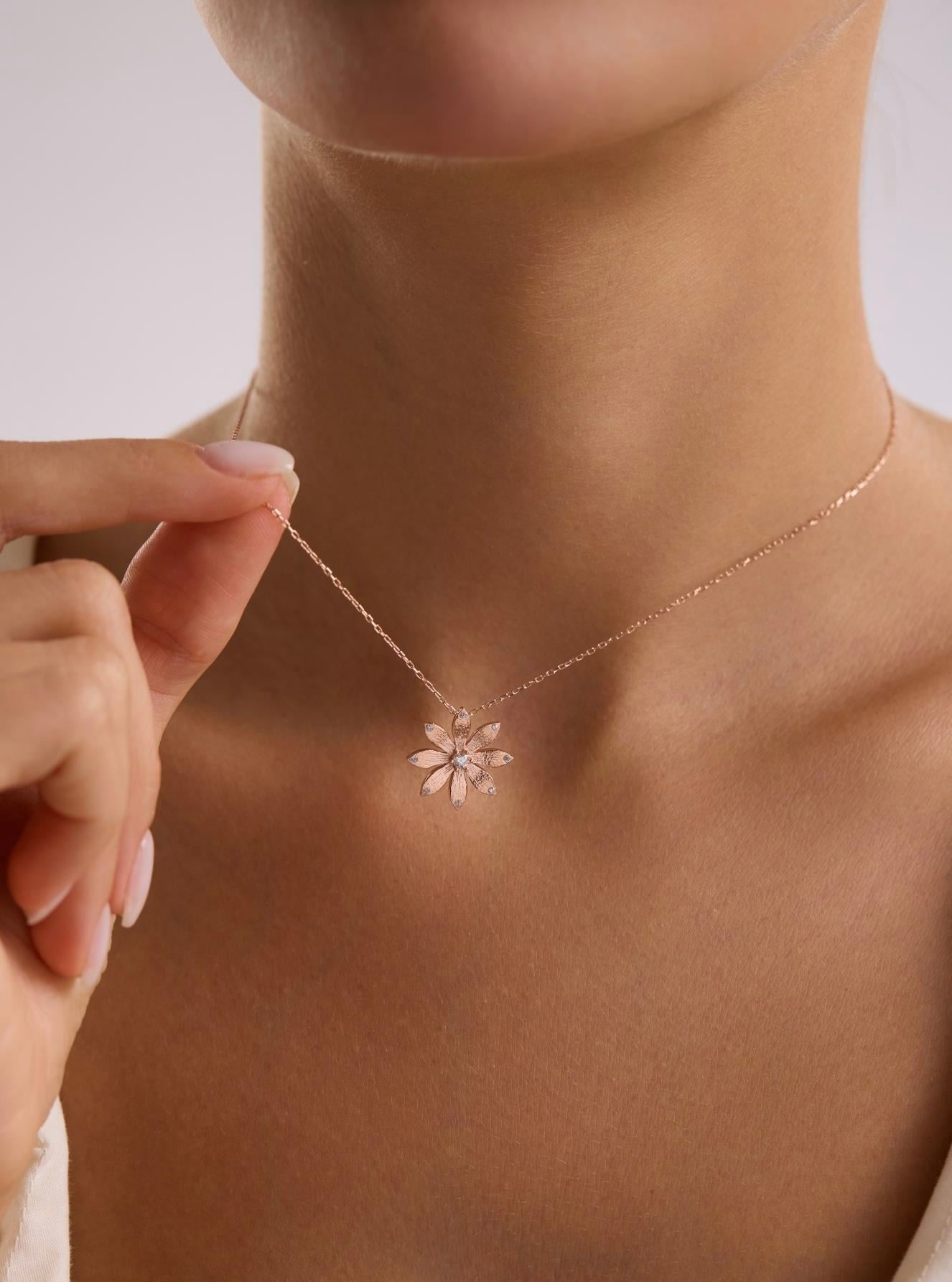 Rose gold wildflower necklace