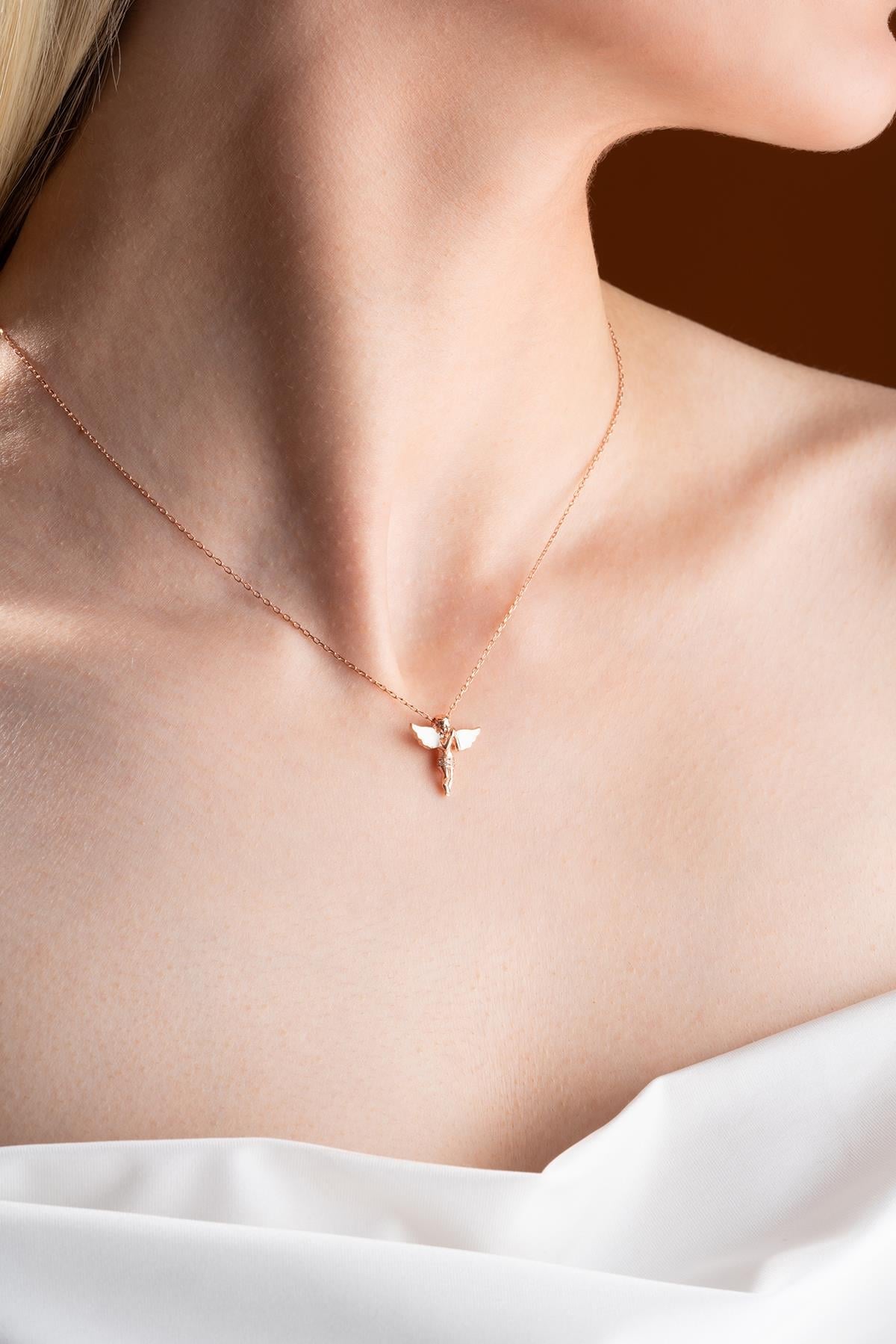 White Enamel Winged Fairy Necklace