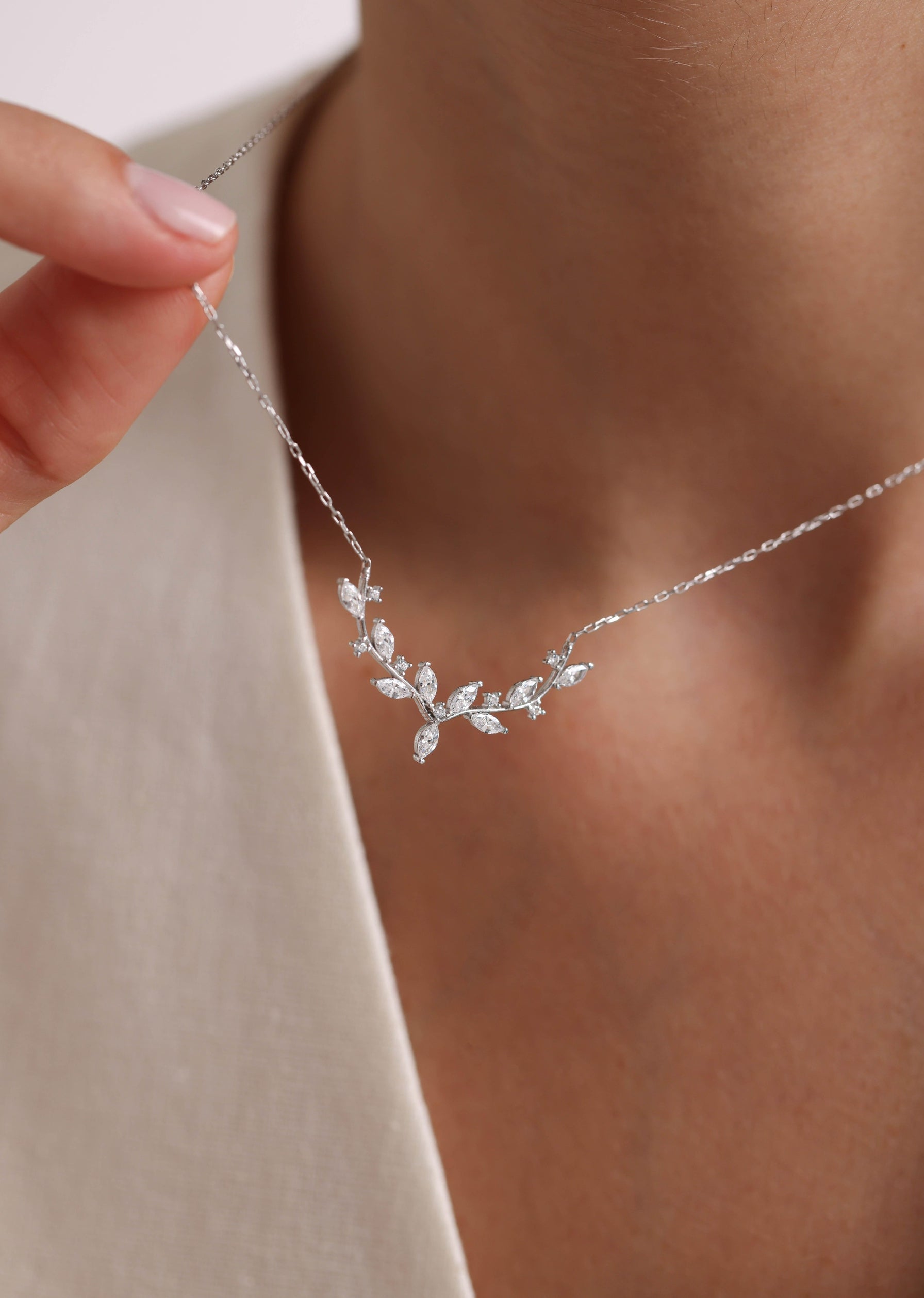Seraphina Branch Rhodium Plated Necklace