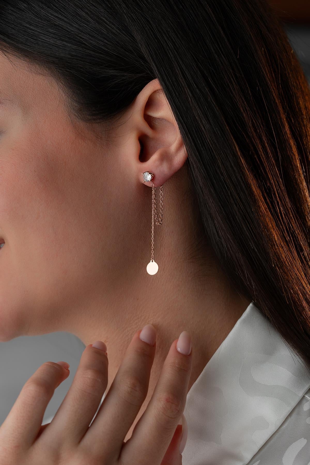 Solitaire Dangle Chain Simple Round Earring