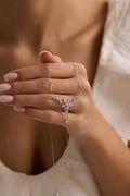 Silver pink stone flower star model necklace