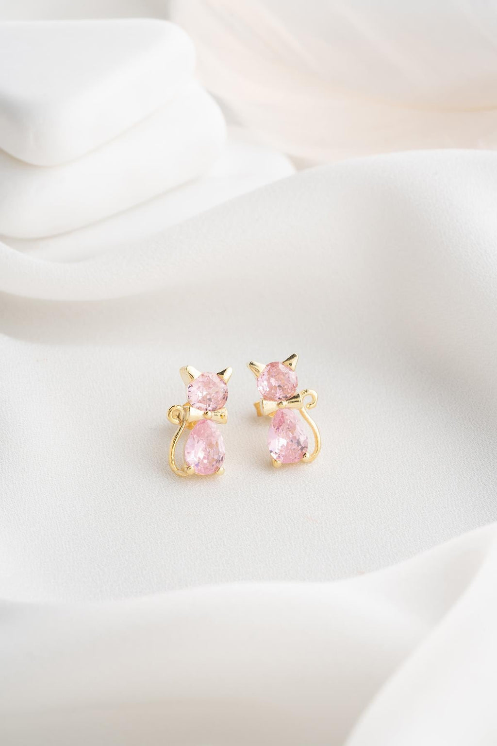 Pink Zircon Stone Cat Earring