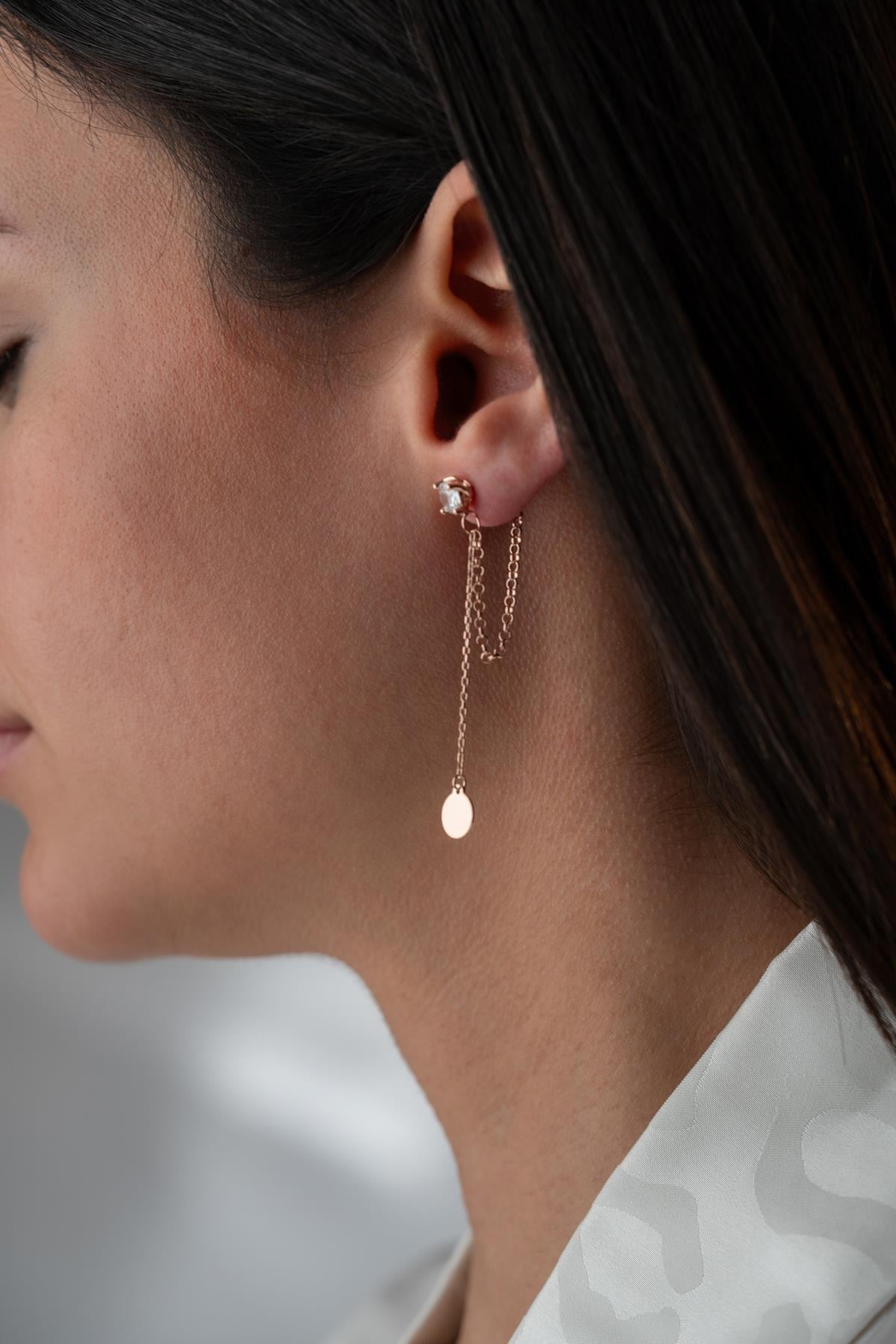 Solitaire Dangle Chain Simple Round Earring