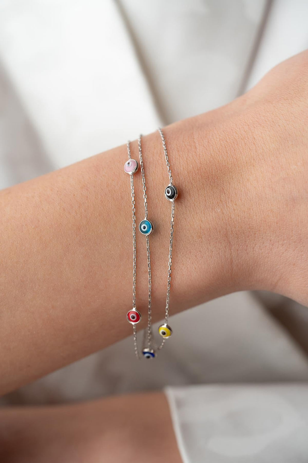 Mixed Colour 3-Row Chain Evil Eye Bracelet