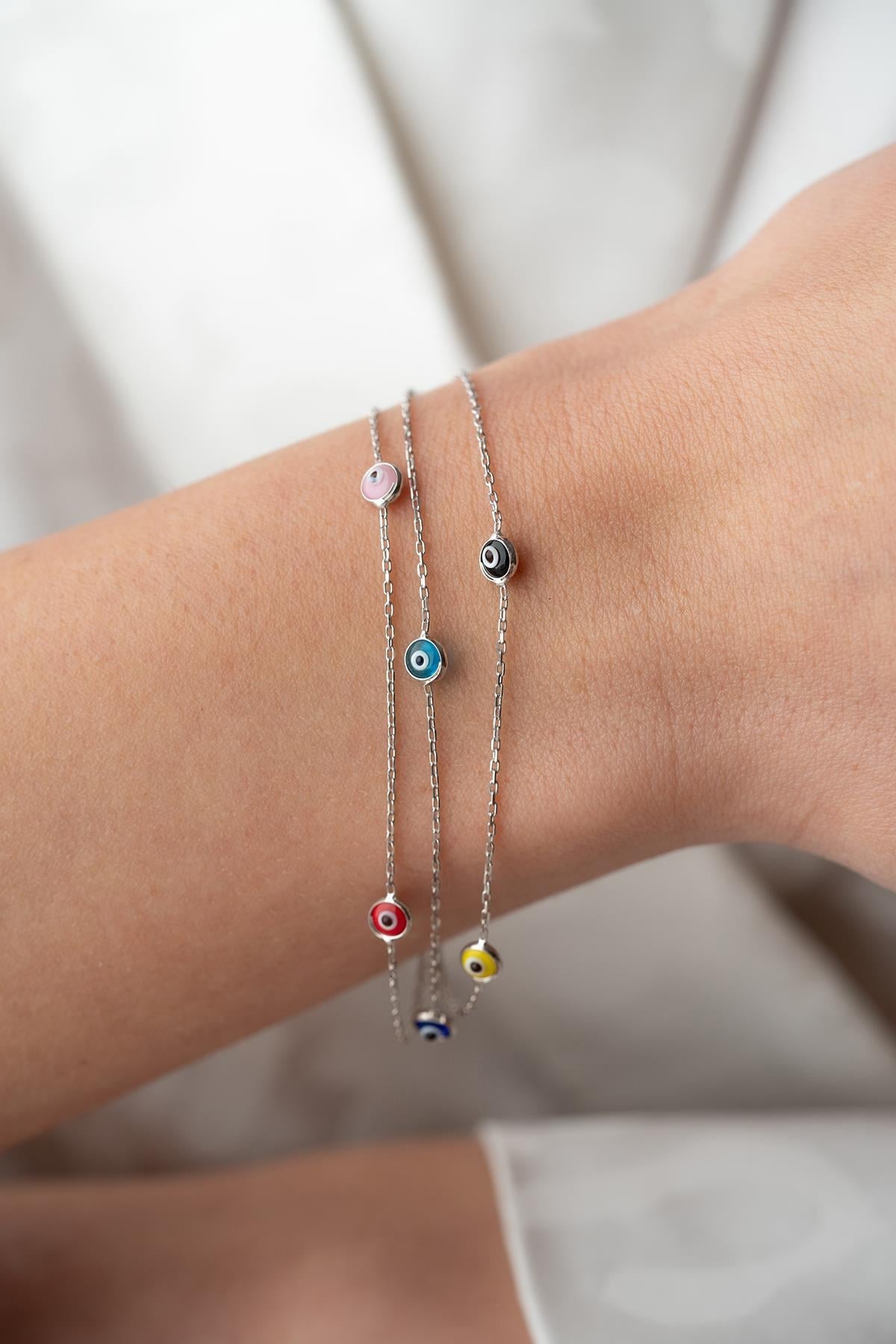 Mixed Colour 3-Row Chain Evil Eye Bracelet