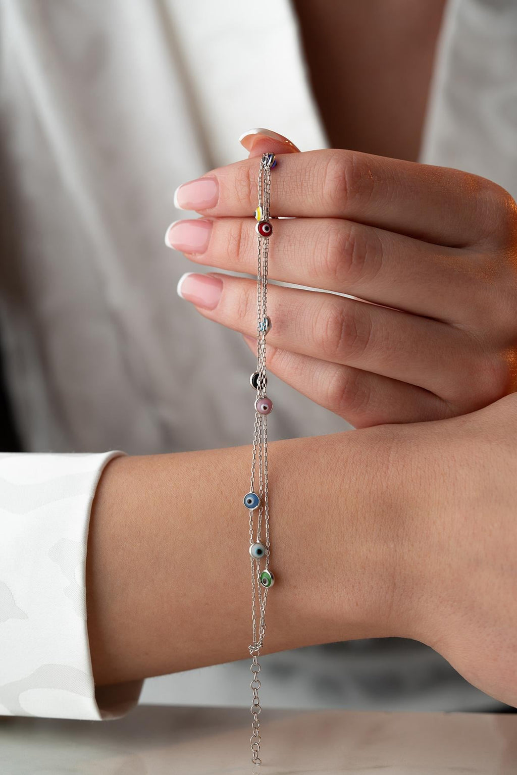 Mixed Colour 3-Row Chain Evil Eye Bracelet