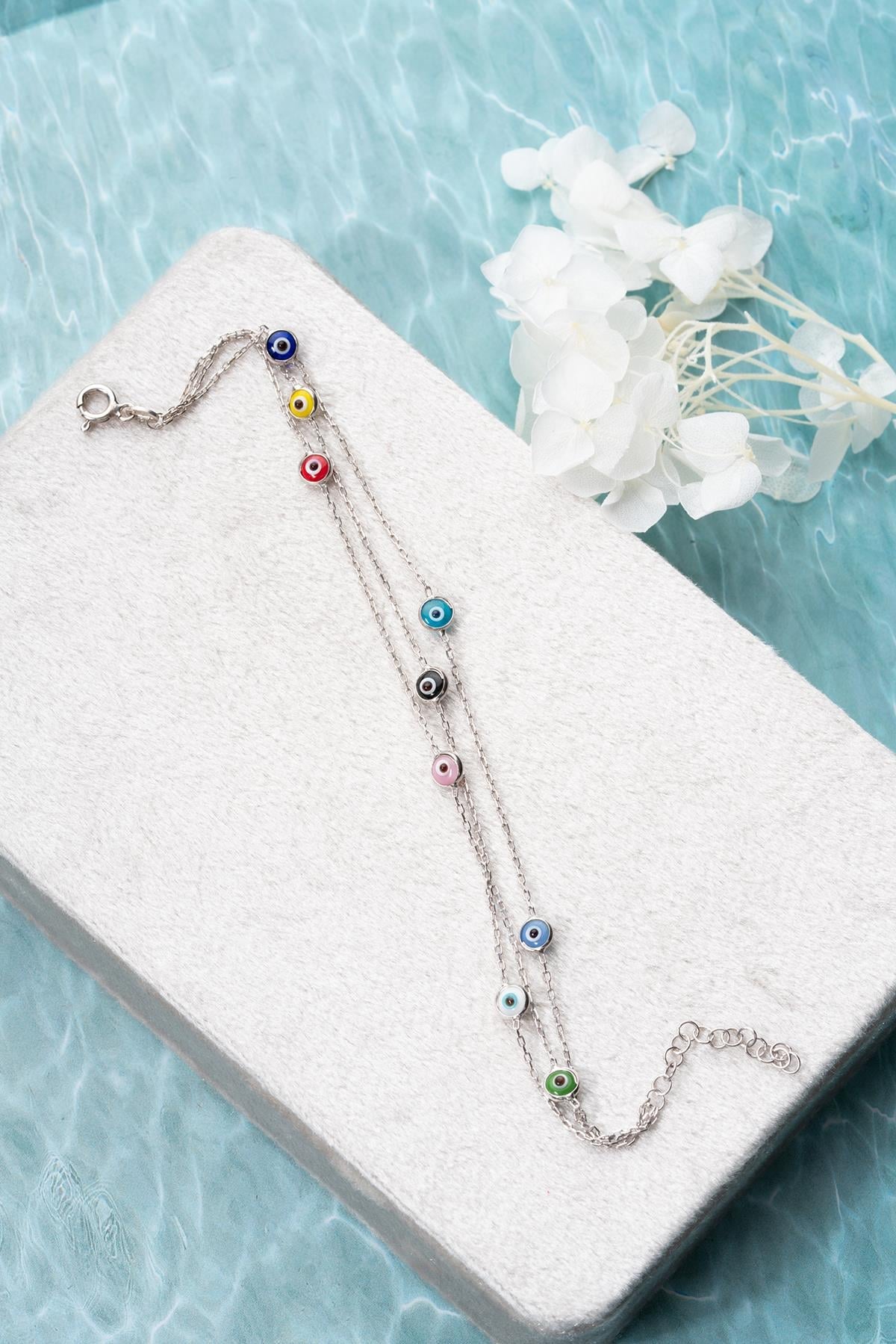 Mixed Colour 3-Row Chain Evil Eye Bracelet