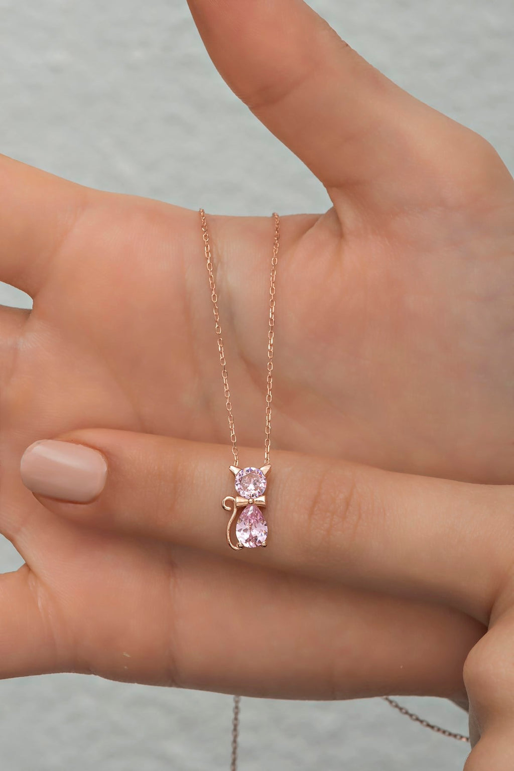 Pink Stone Cat Necklace