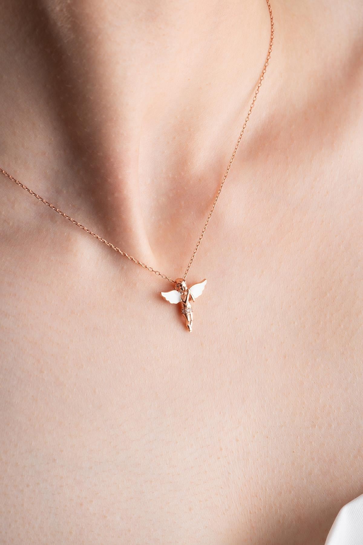 White Enamel Winged Fairy Necklace