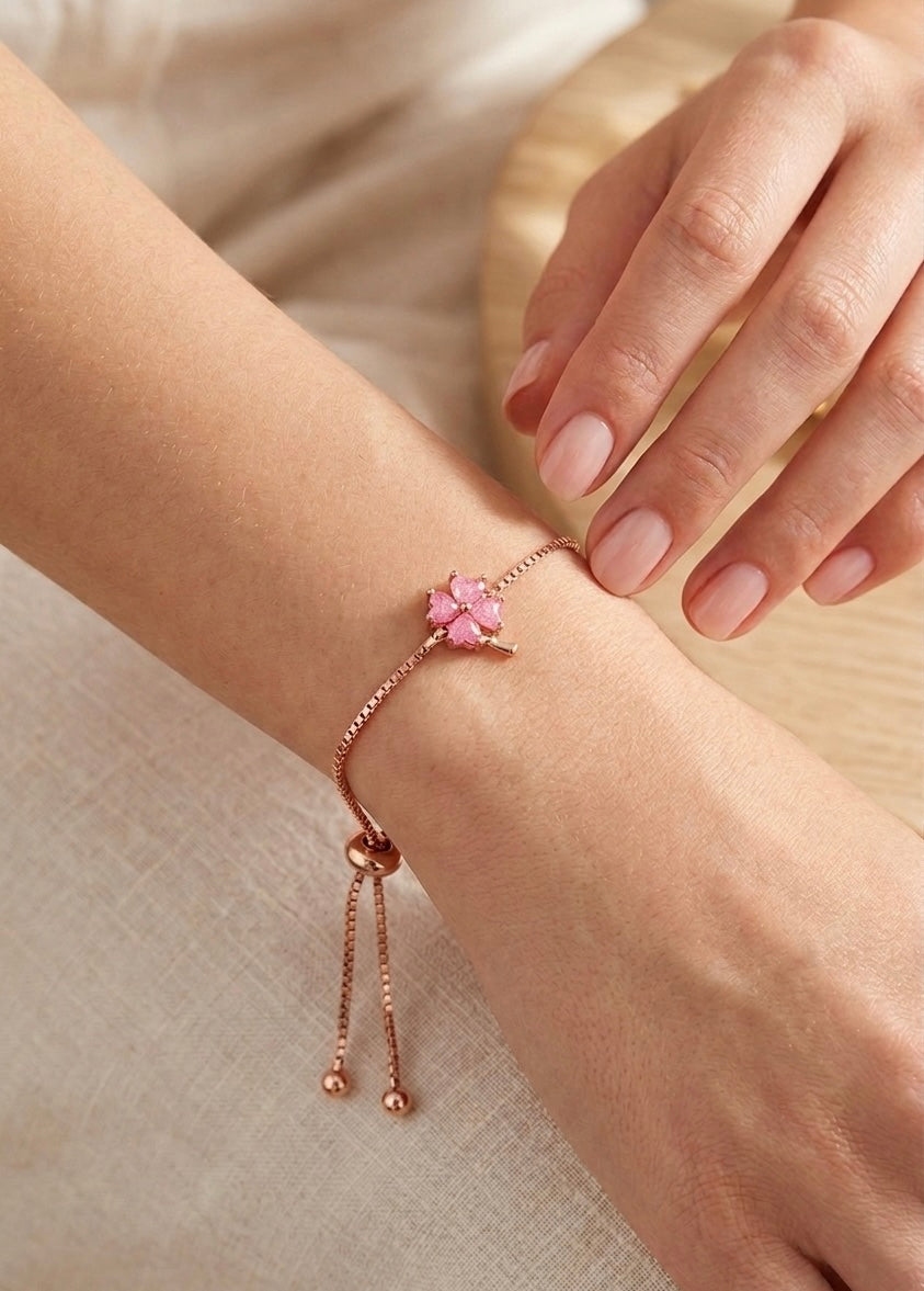 Pink Clover Bracelet with Adjustable Closure