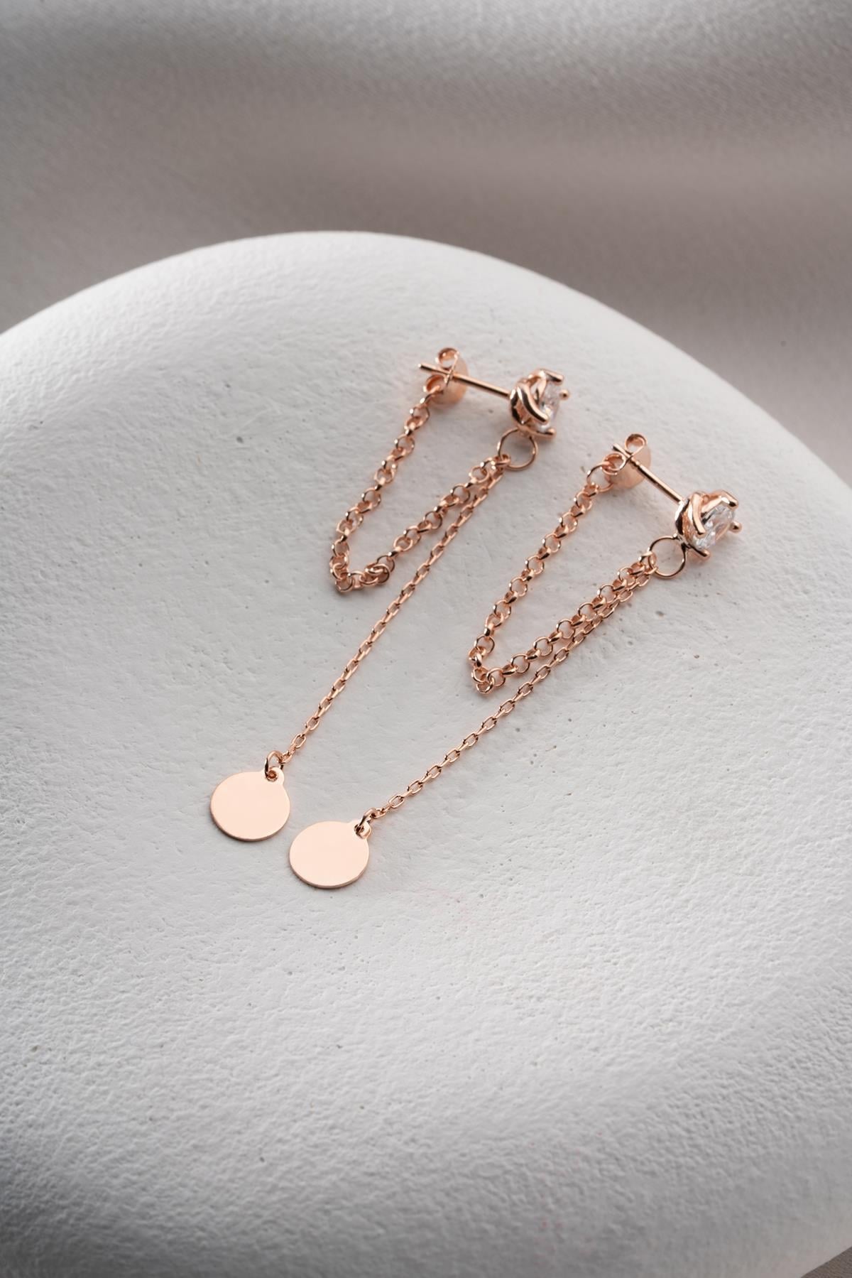Solitaire Dangle Chain Simple Round Earring