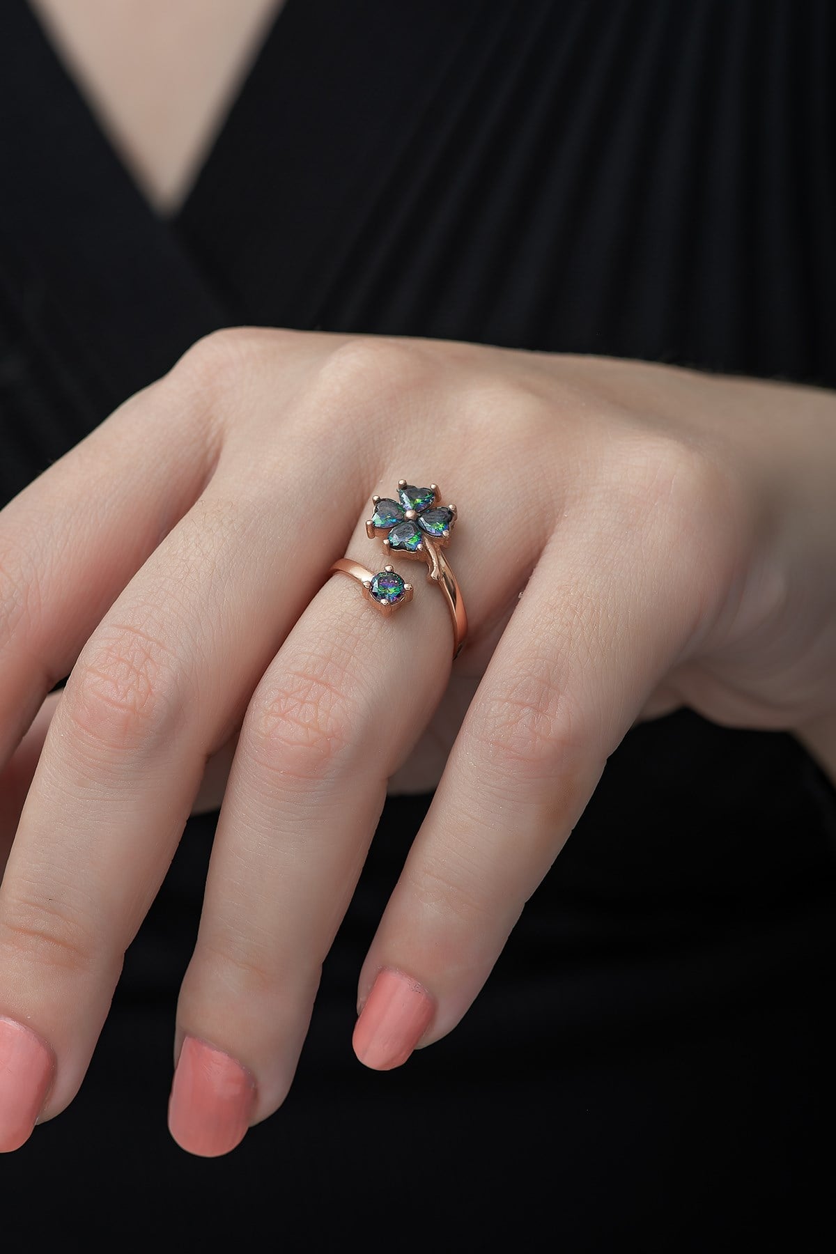 Clover Ring With Mystic Topaz Stone