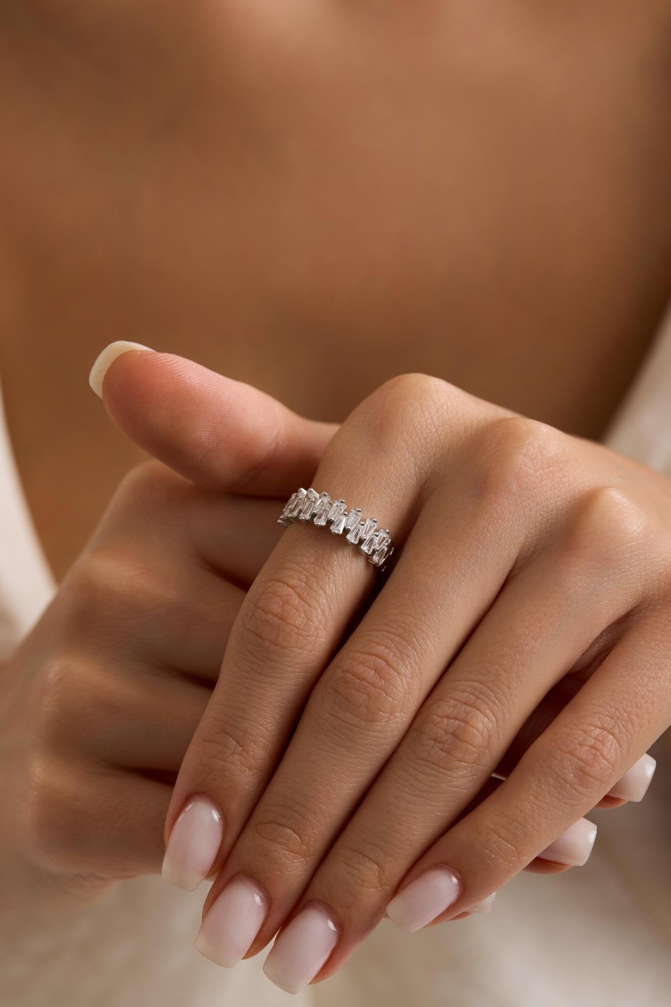 Silver Baguette Crystal Ring