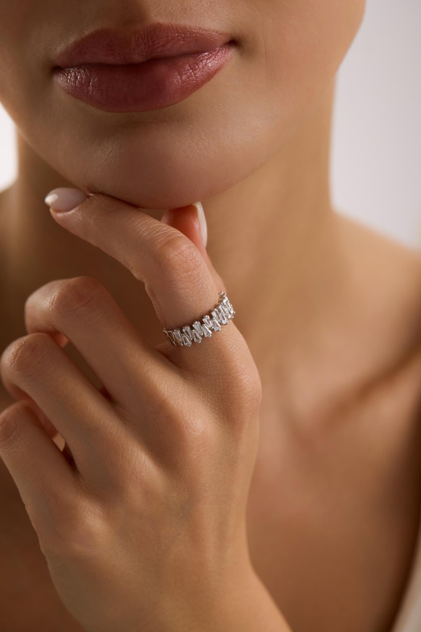 Silver Baguette Crystal Ring