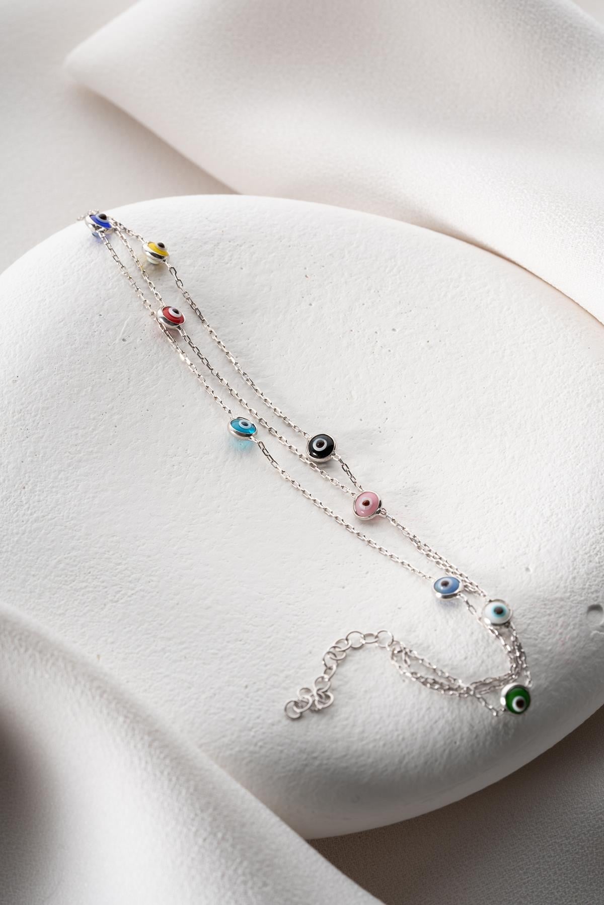 Mixed Colour 3-Row Chain Evil Eye Bracelet