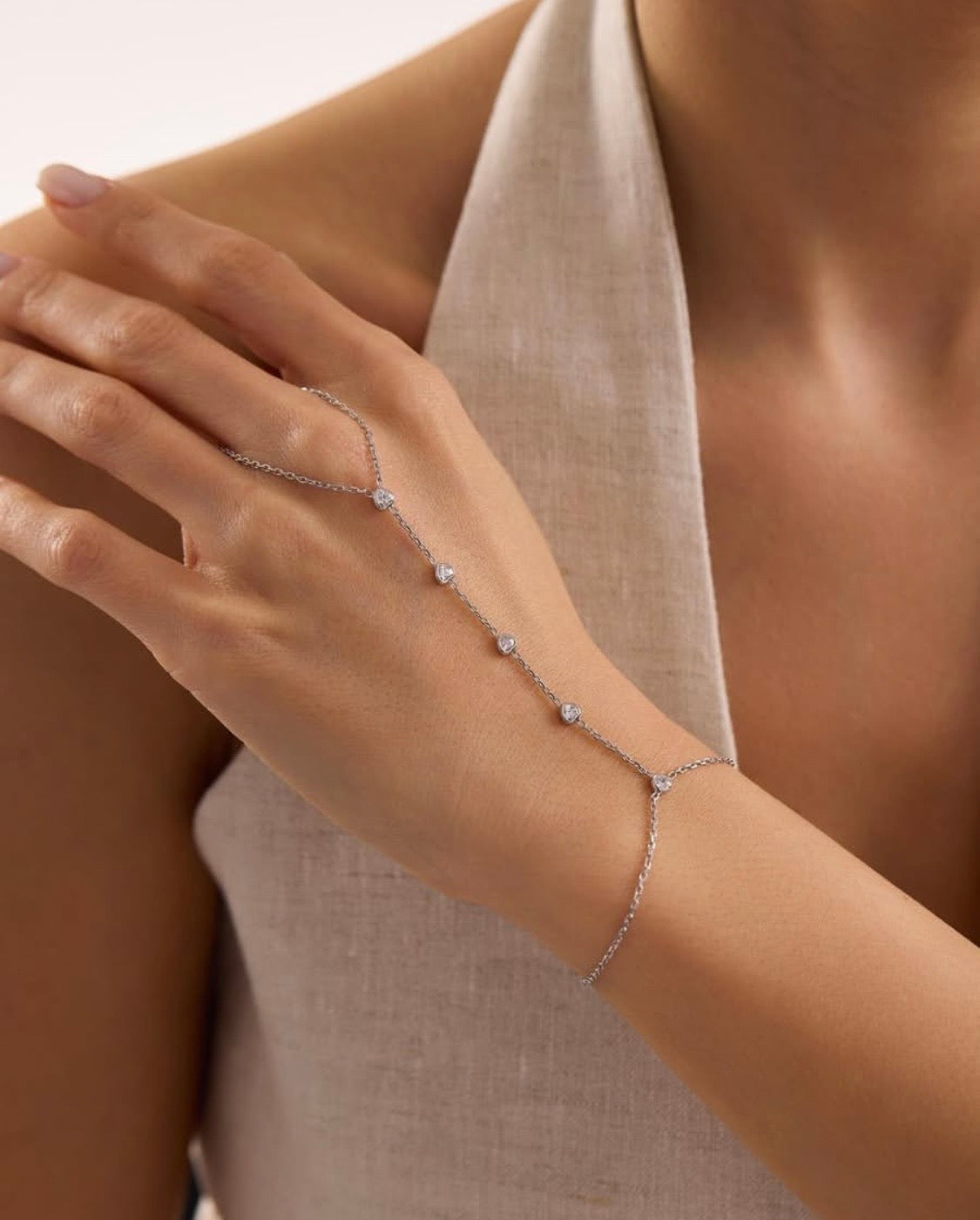 Rhodium Plated With Stone Heart Bracelet