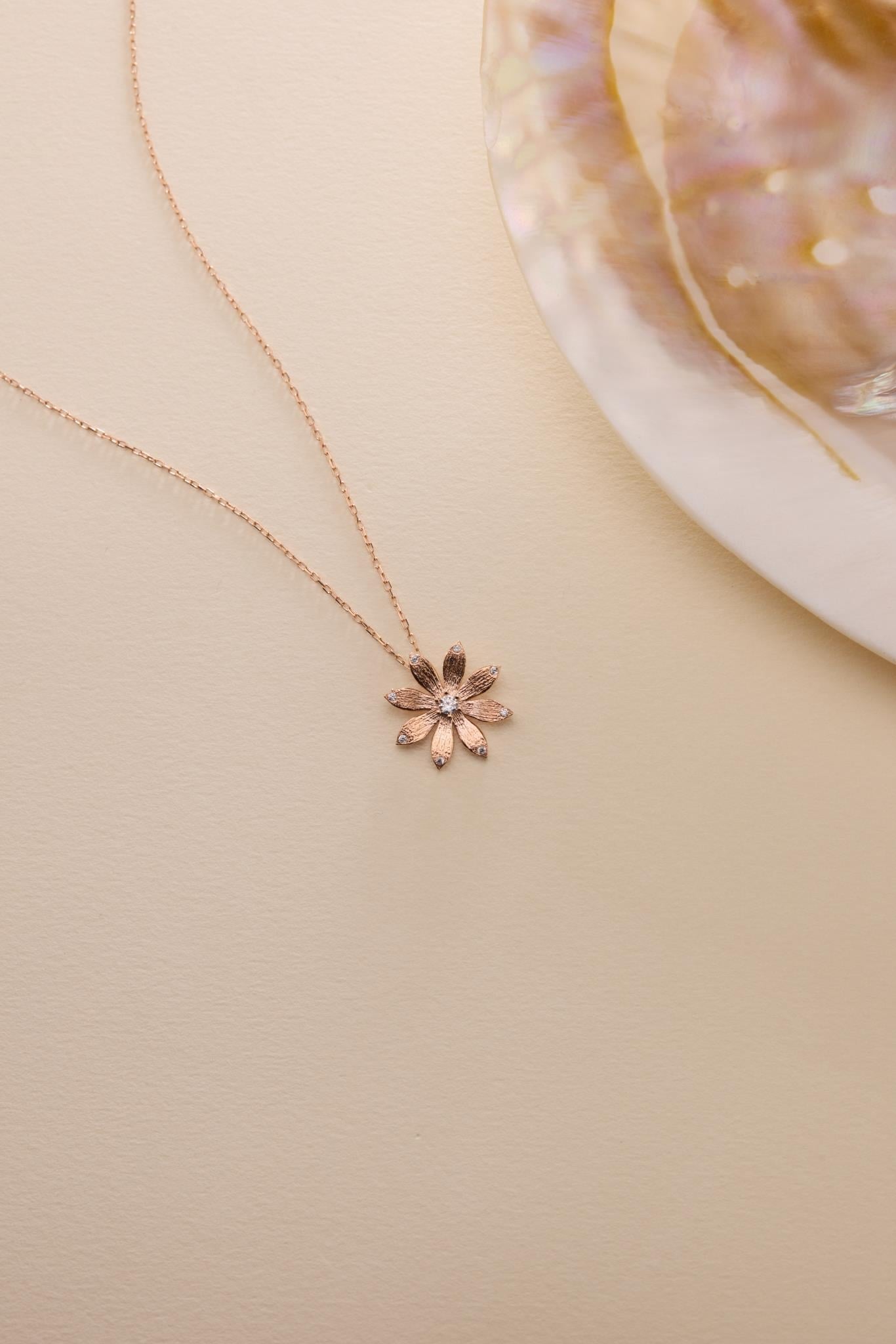 Rose gold wildflower necklace