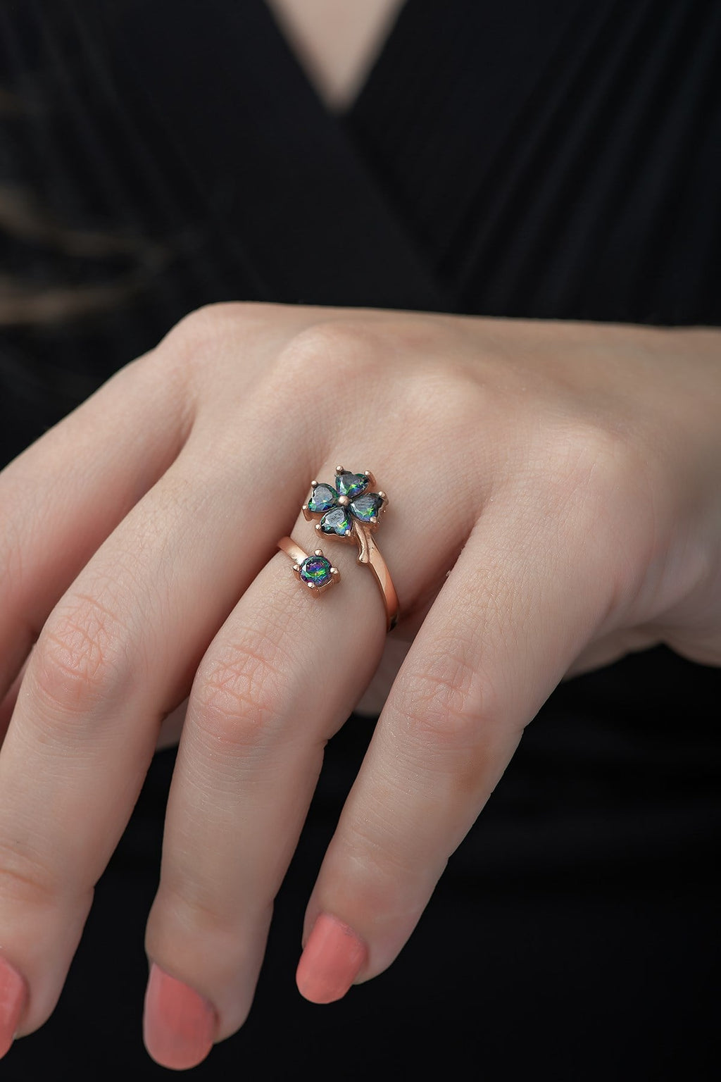 Clover Ring With Mystic Topaz Stone