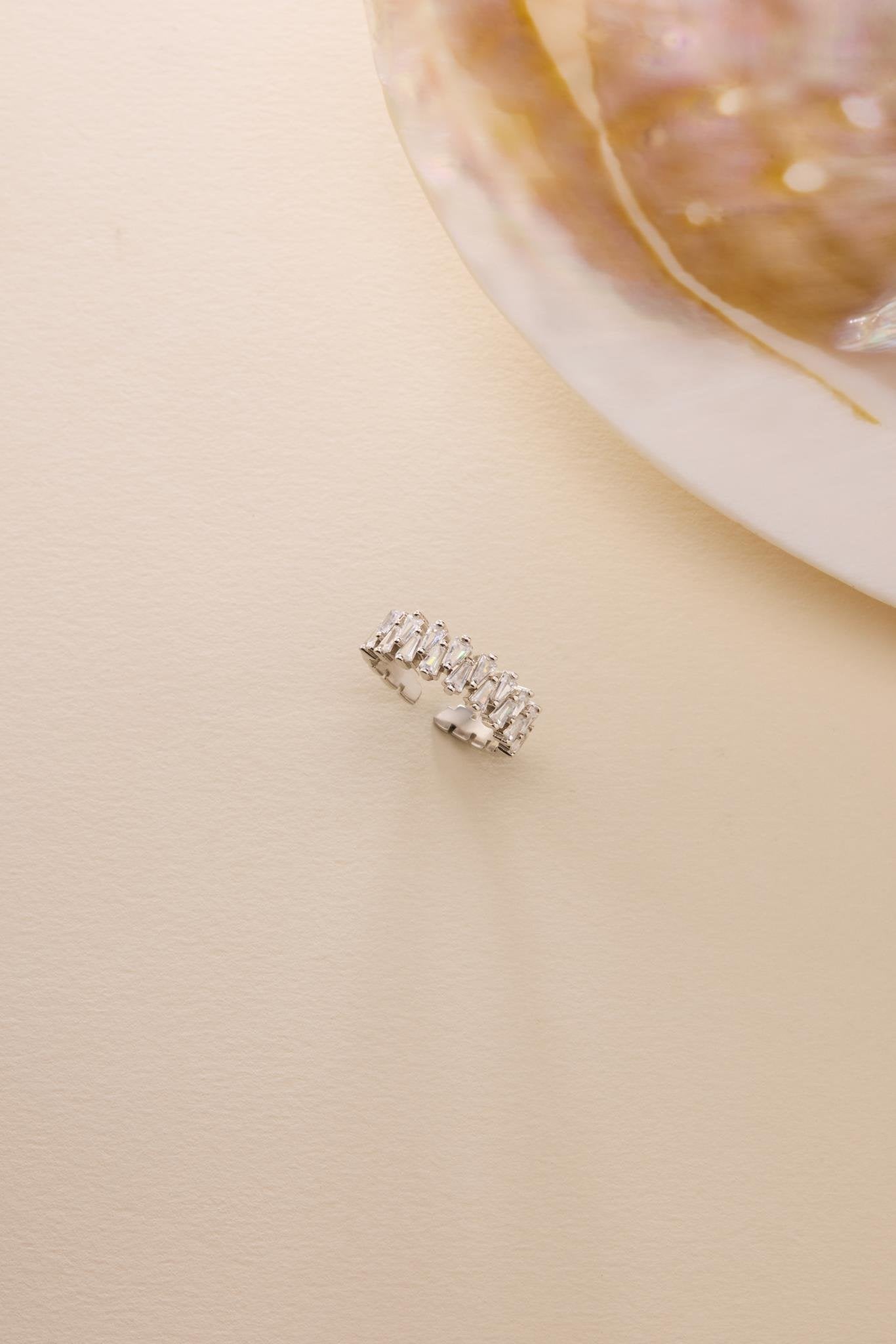 Silver Baguette Crystal Ring