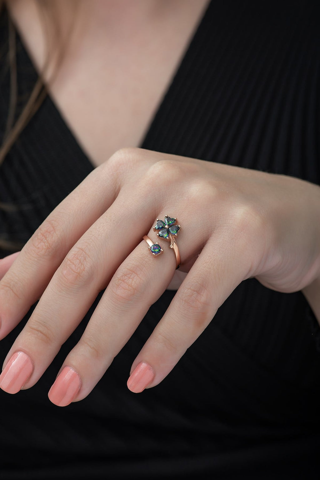 Clover Ring With Mystic Topaz Stone