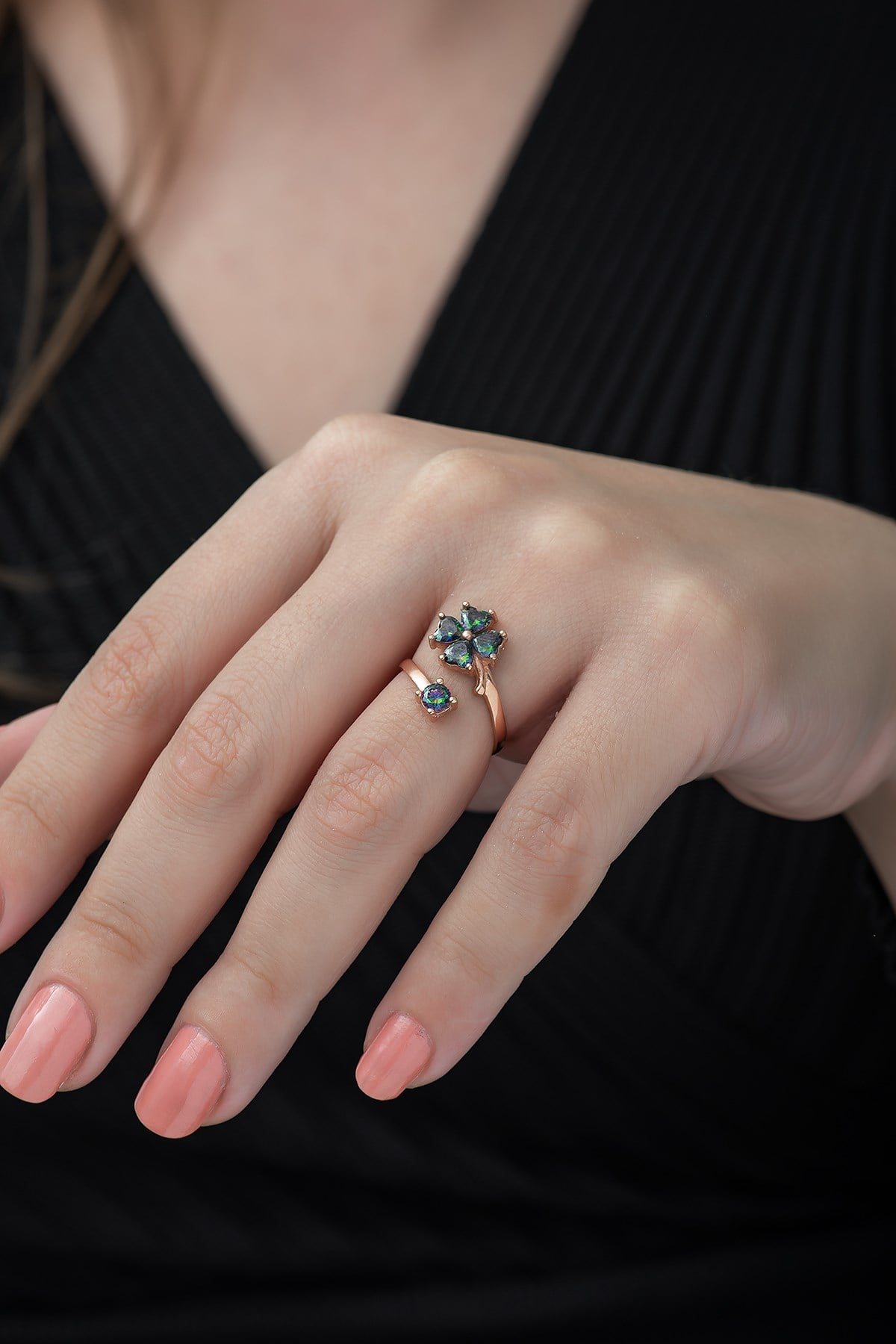 Clover Ring With Mystic Topaz Stone