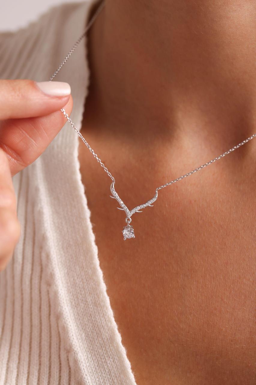 V-Neck Solitaire Drop Necklace