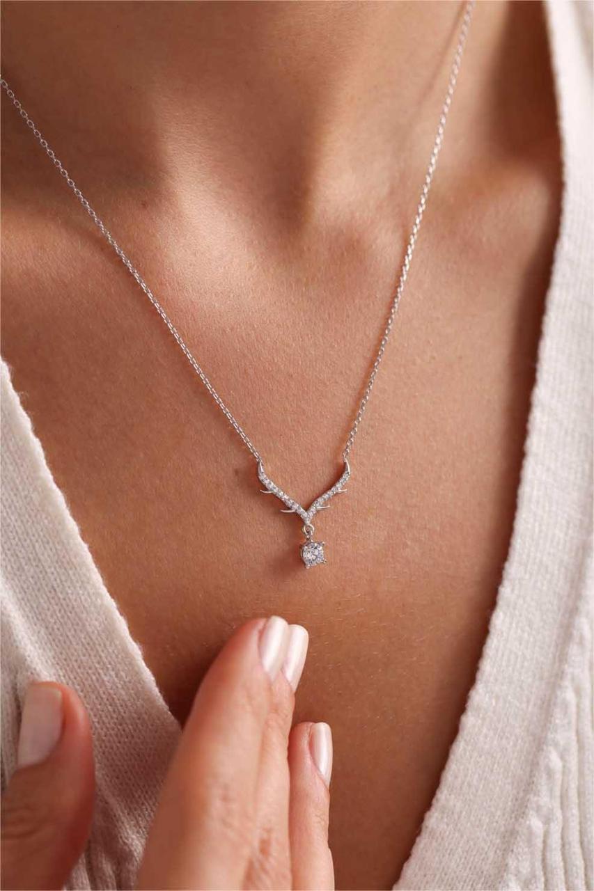 V-Neck Solitaire Drop Necklace