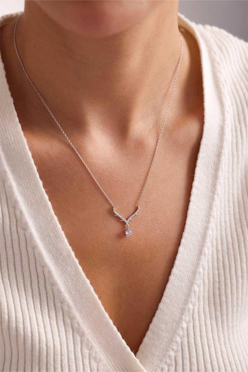 V-Neck Solitaire Drop Necklace