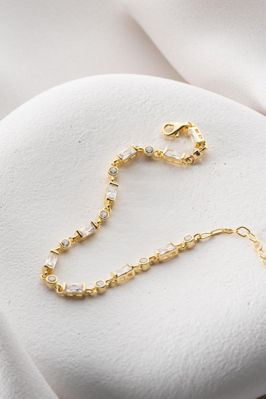 Silver Gold Row White Stone Baguette Model Bracelet