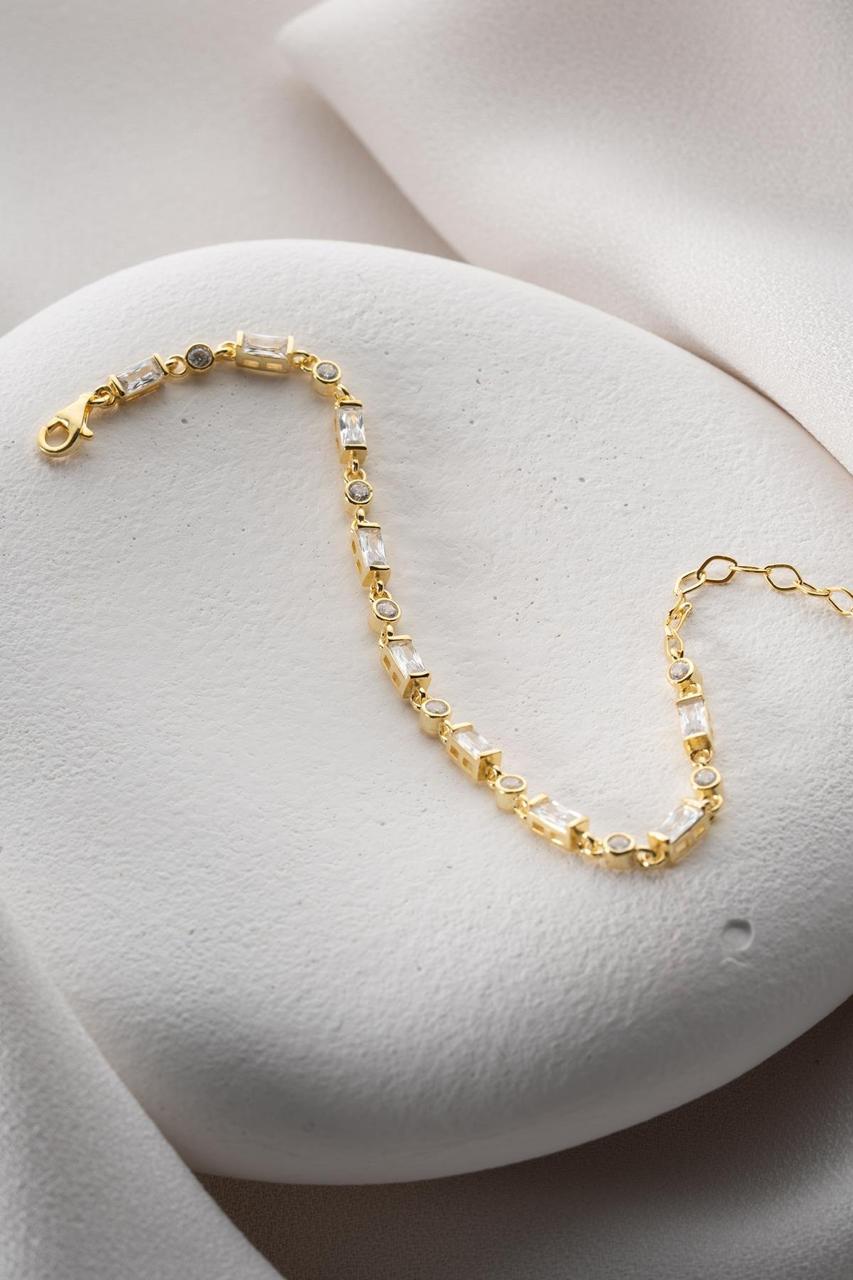 Silver Gold Row White Stone Baguette Model Bracelet